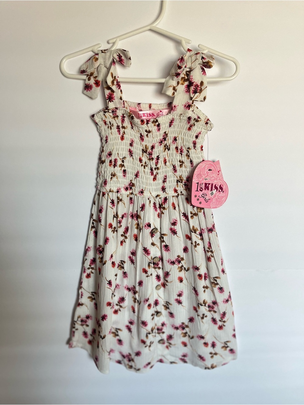 1st Kiss Cream Dress with Pink & Brown Floral Print 0002